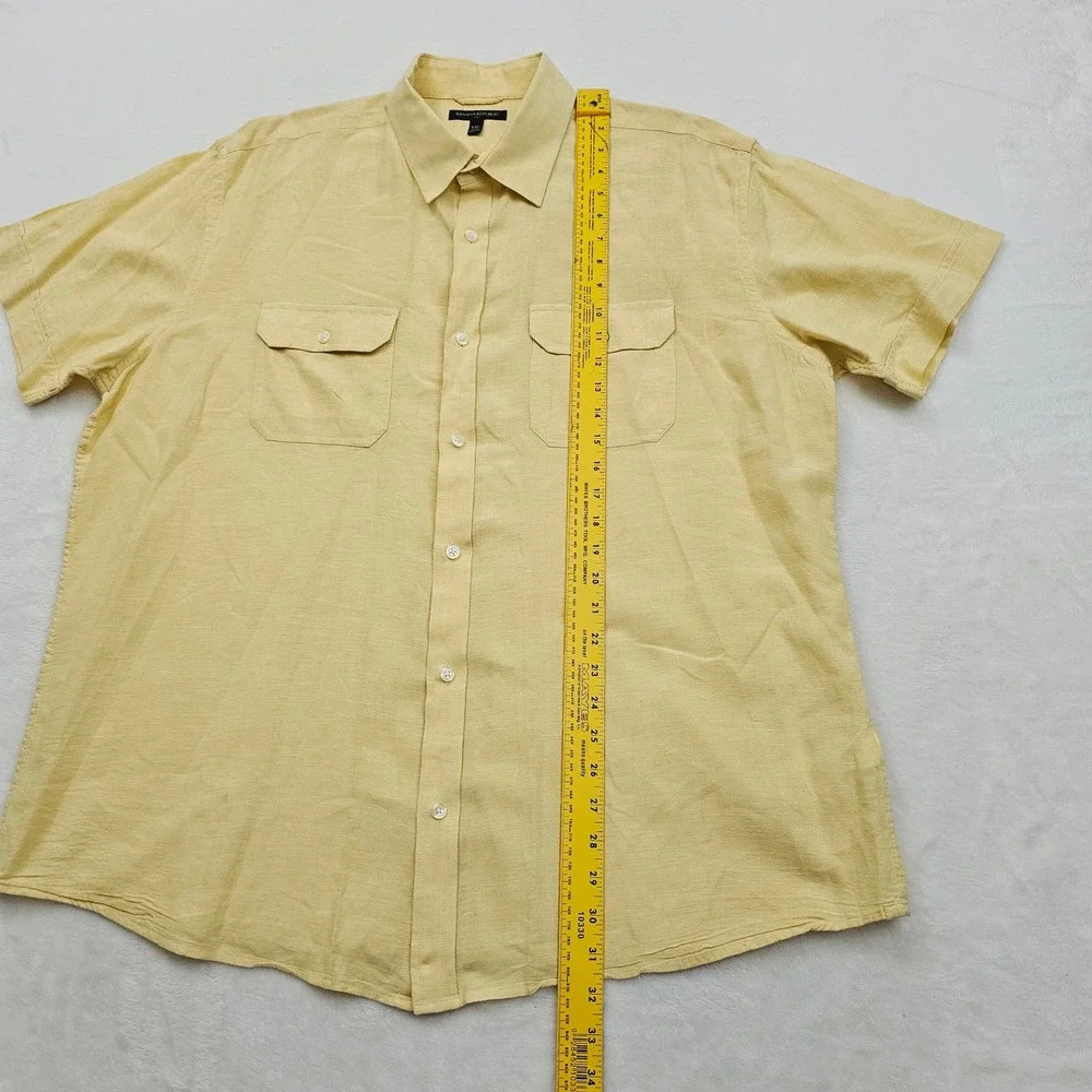 Banana Republic Shirt Mens XXL Yellow Linen Cotton Short Sleeve Summer Safari